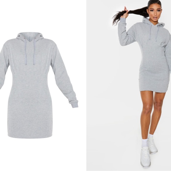 Grey Pleated Hoodie Sweatshirt Dress, Size 12, by PrettyLittleThing - Picture 3 of 6